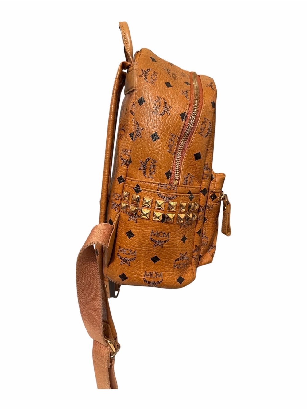 MCM Cognac Visetos Logo Print Backpack with Gold Hardware - Picture 3 of 9